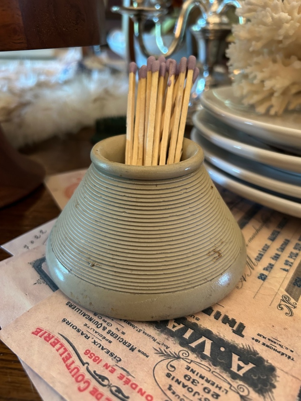 Antique French Stoneware Match Striker